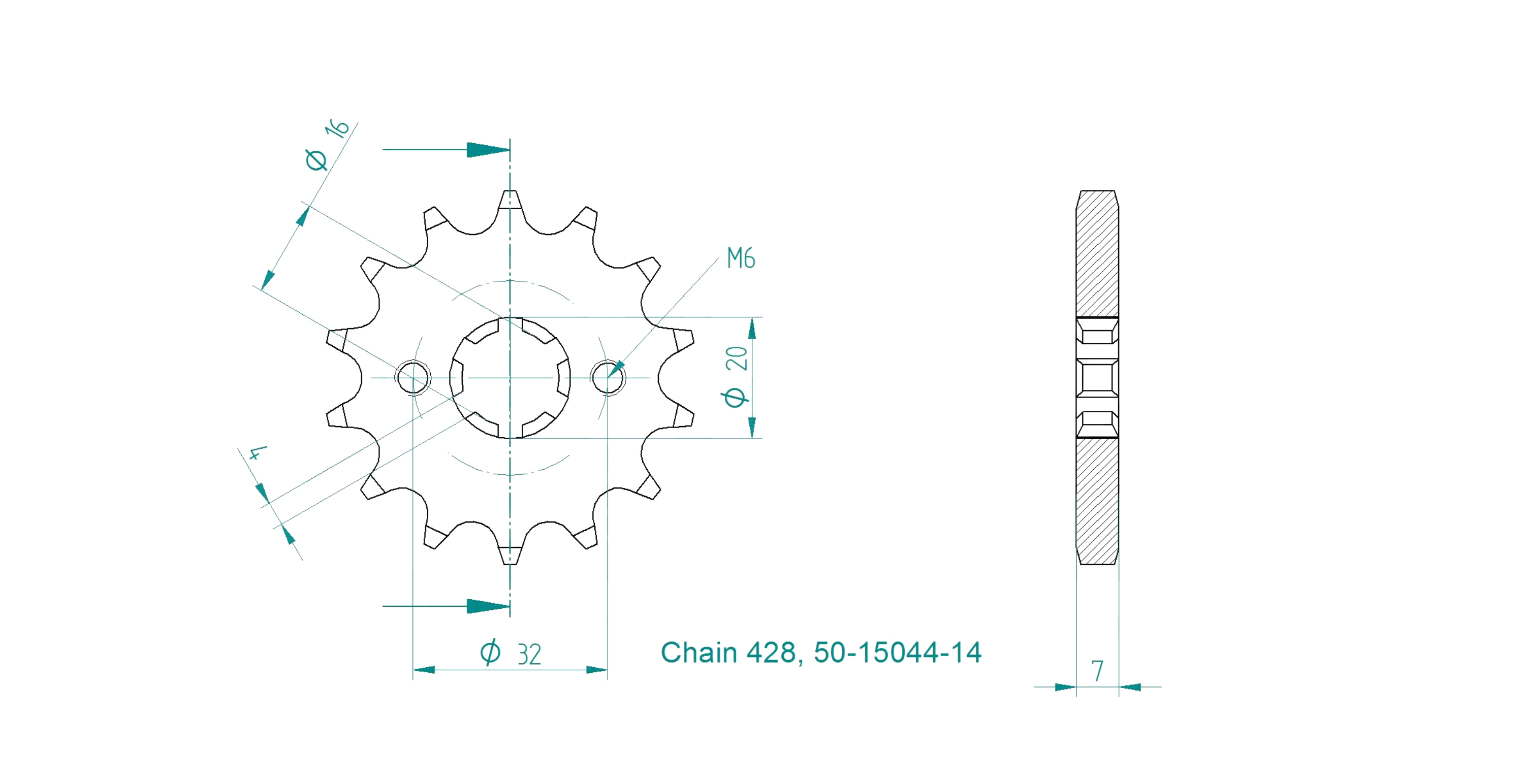 Piñón, 14 dientes, paso 428