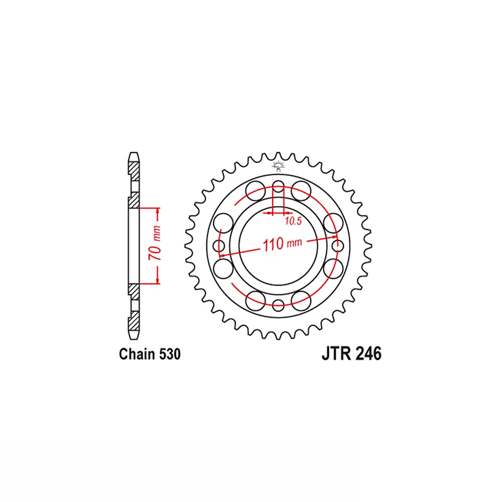 corona de acero, 41 dientes, paso 530, incl. casquillo