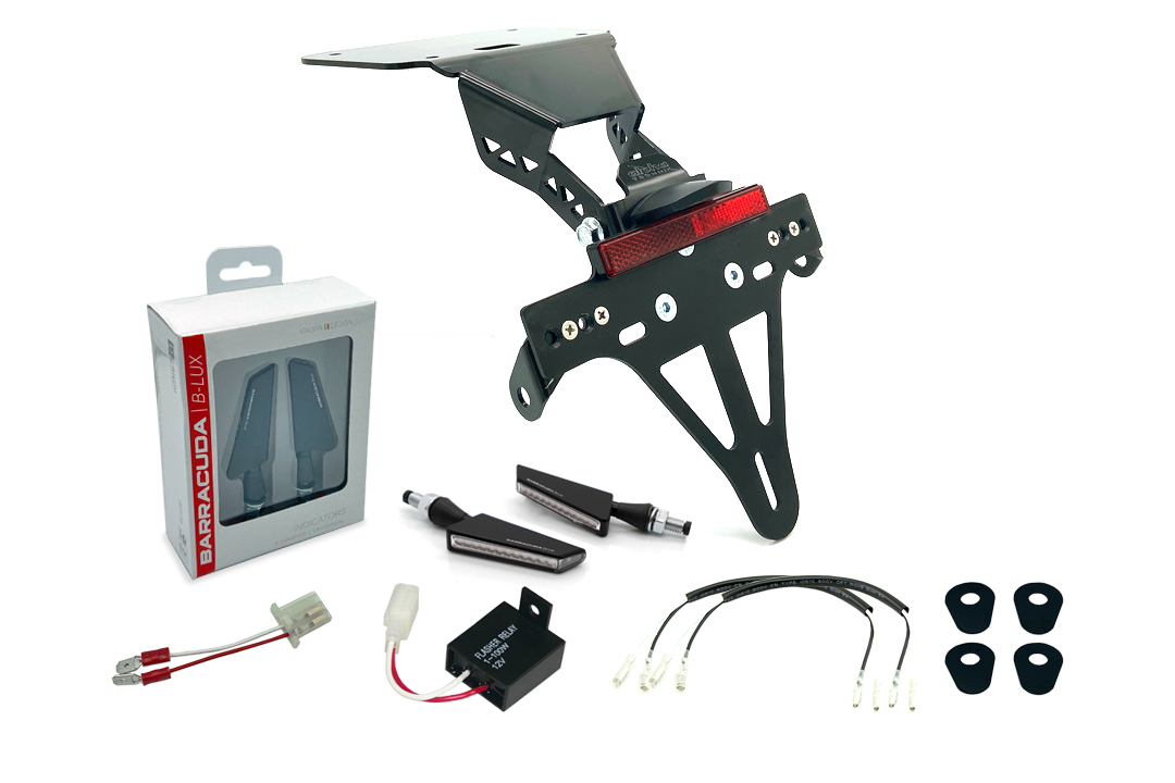 Kit de soporte de matrícula-luz de intermitente alpha Technik SQ-LED (anterior, delanteroe + trasero) para Yamaha YZF-R3 / MT03 año de modelo 2016-2019
