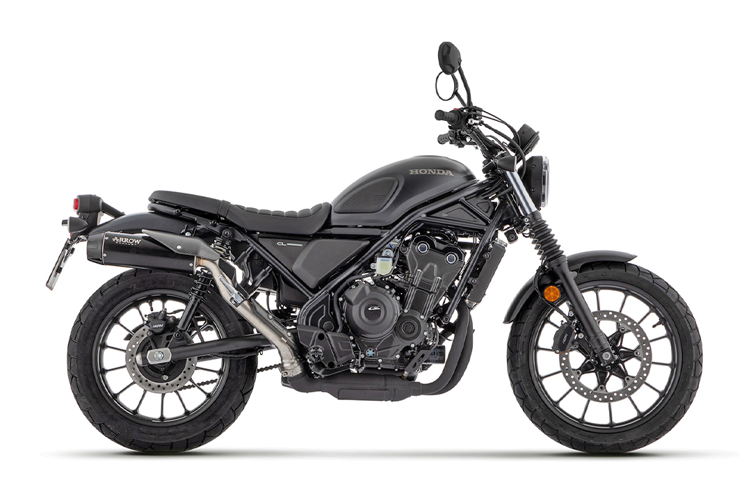 ARROW Escape REBEL Sip-On de acero inoxidable negro con tapa final de carbono para Honda CL500 año de modelo 2023-