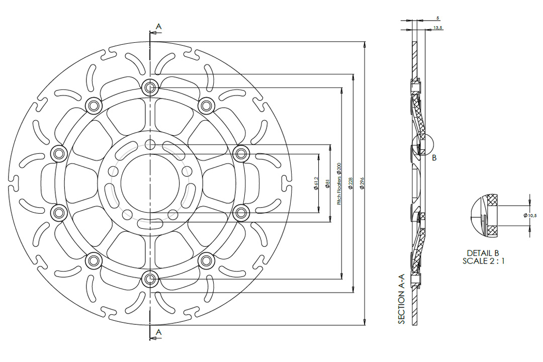 alpha Technik disco de freno Diseño Omega ABD33, anterior, delanteroe para Kawasaki ZX6R, ZX9R Ninja
