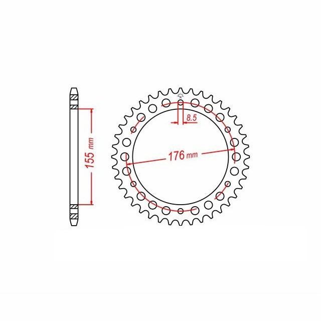 corona de Acero, 42 Dientes, Paso 530, Negro