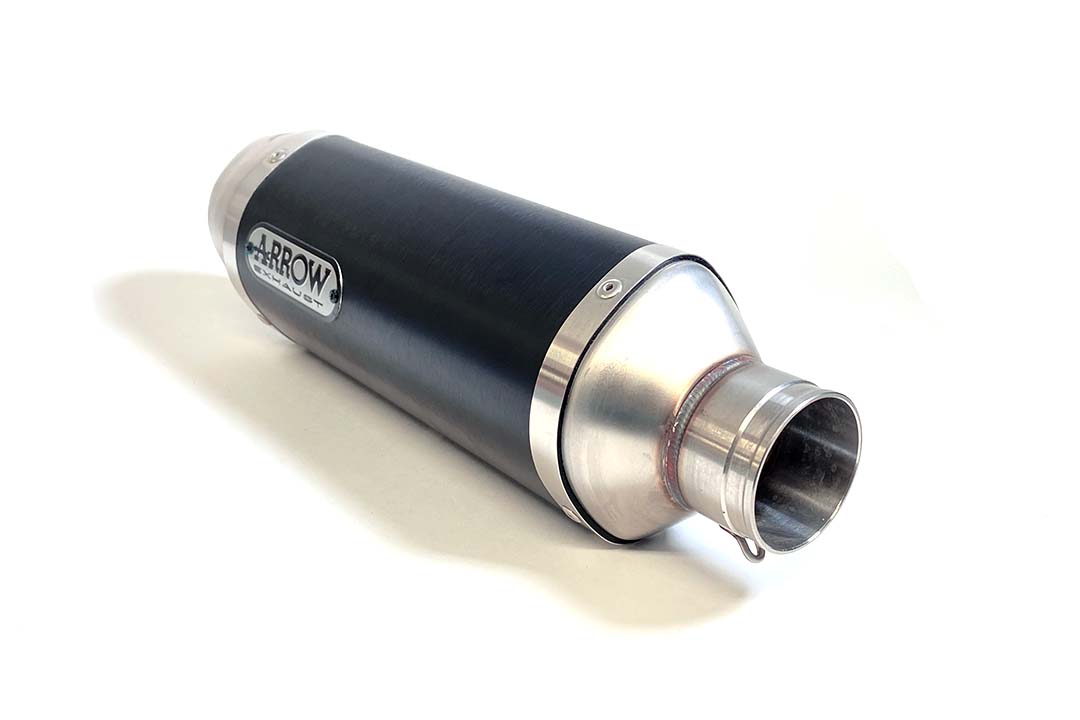 Escape ARROW DARK THUNDER para Yamaha MT07 / Tracer 700 2014-2020, aluminio negro con tapa final de acero inoxidable (Solo con colector ARROW)