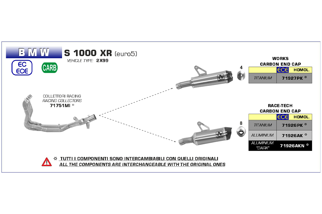 ARROW Escape RACE TECH para BMW S1000XR 2020-, Aluminio