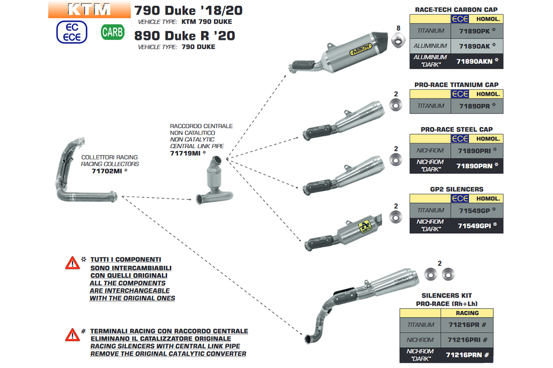 Tubo de Eliminación de Catalizador ARROW Racing para KTM 790 Adventure 2019-, 890 Duke R 2020-, 890 Adventure 2021-, CF Moto 800, sin catalizador