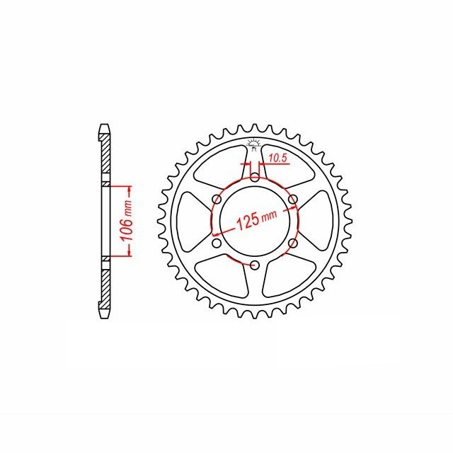 corona de acero, 47 dientes, paso 525, negro