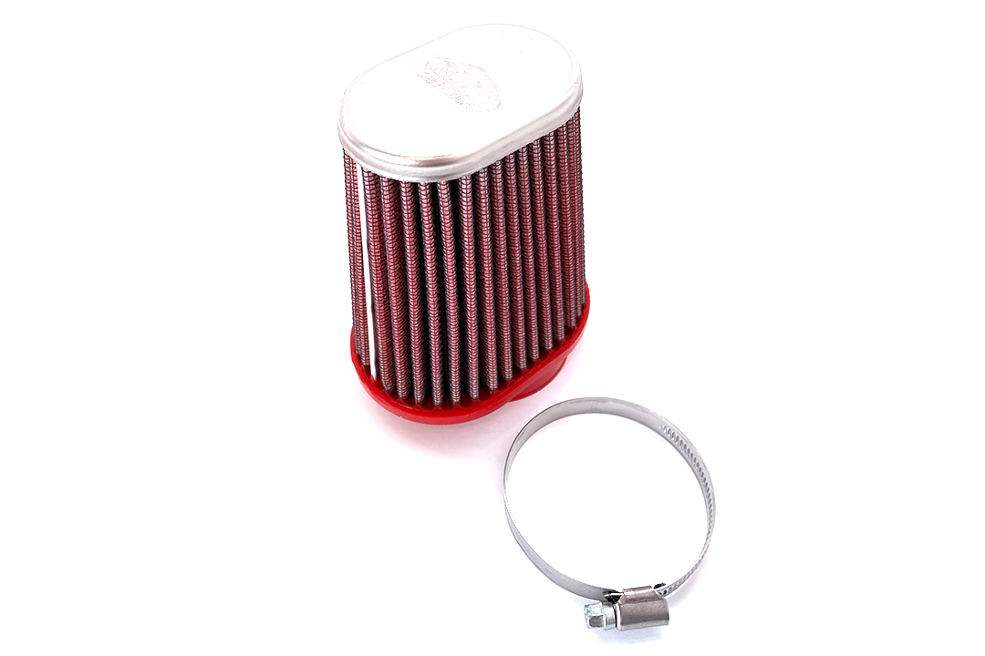 Filtro de aire deportivo universal cónico BMC, 55 mm de diámetro, 120 mm de longitud, lado izquierdo, tapa cromada