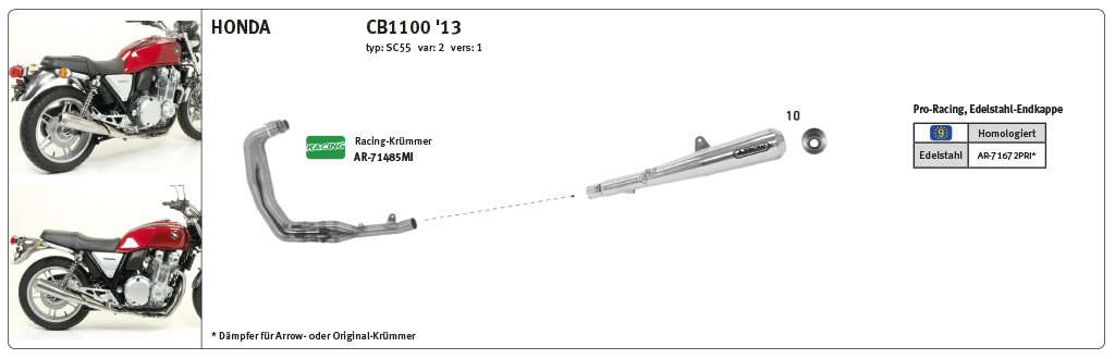 ARROW Escape Pro Racing para Honda CB1100 2013-16 de acero inoxidable