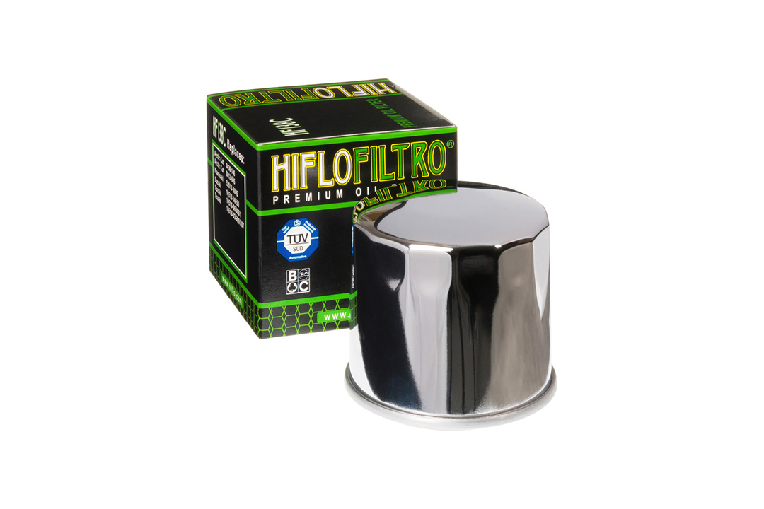 HIFLO filtro de aceite HF138C cromado para diversos modelos Aprilia / Kawasaki / Suzuki