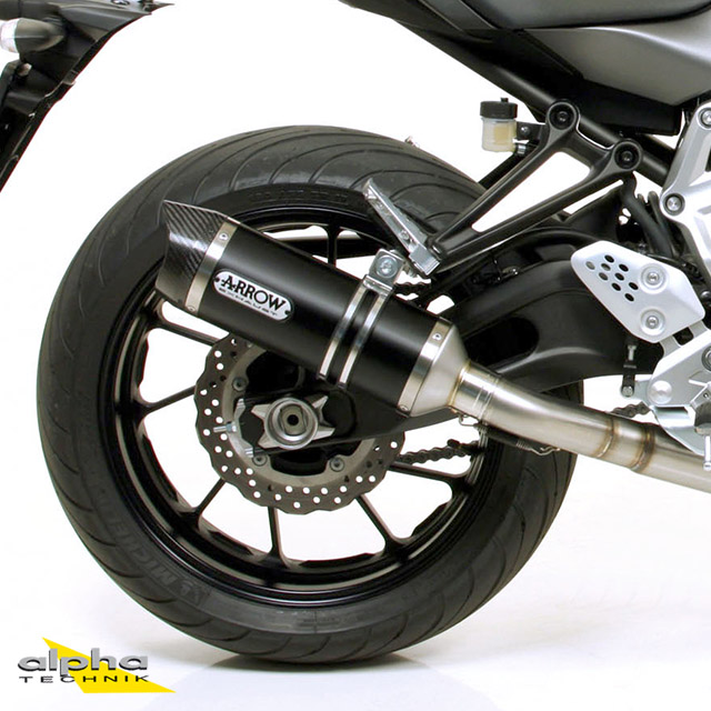 Escape ARROW DARK THUNDER para Yamaha MT07 / Tracer 700 2014-2020, aluminio negro con tapa final de carbono (Solo con colector ARROW)