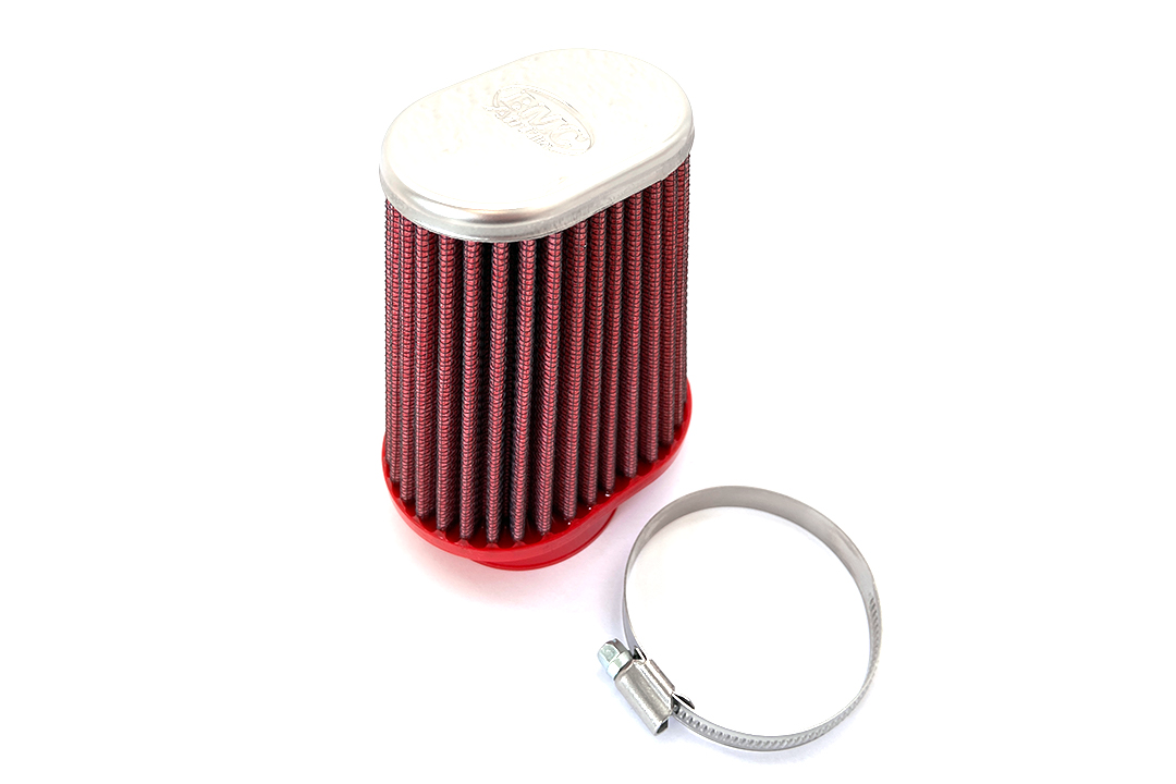 Filtro de aire deportivo cónico universal BMC, 55 mm de diámetro, 120 mm de longitud, lado derecho, tapa cromada