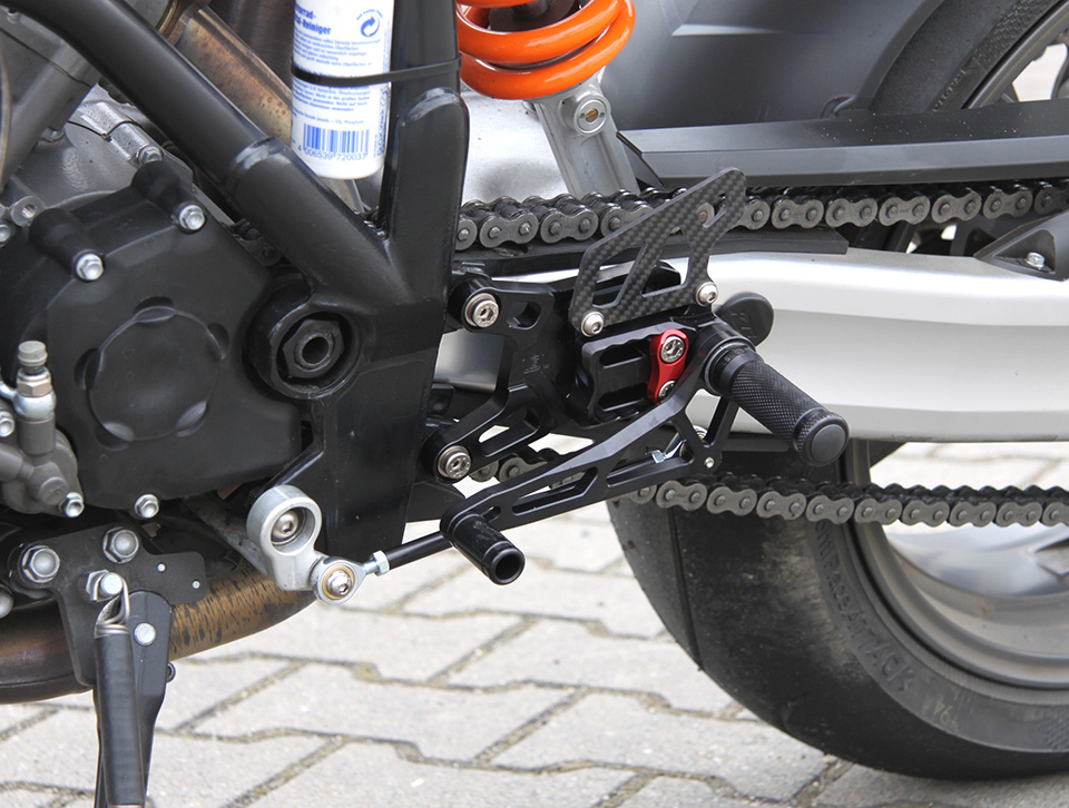 Sistema de reposapiés LSL 2Slide para KTM 990 Super Duke, negro-rojo