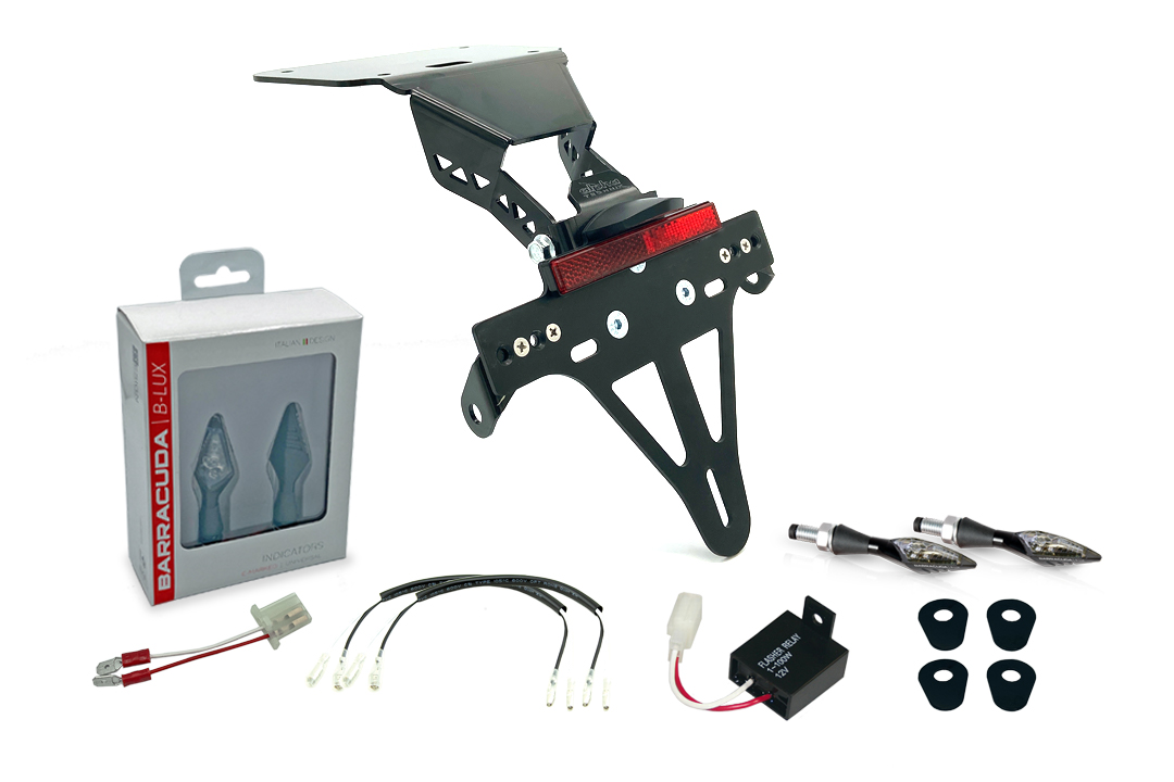 Soporte de matrícula alpha Technik Kit X-LED (anterior, delanteroe + trasero) para Yamaha YZF-R3 / MT03 Año del modelo 2016-2019