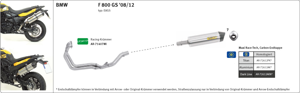 ARROW Escape RACE TECH para BMW F650GS / F800GS / Adventure 2008- de Aluminio
