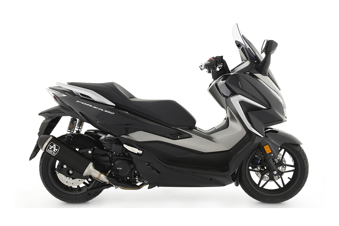 Silenciador ARROW URBAN para Honda Forza 350 / SH350 2021-, aluminio negro con tapa final de acero inoxidable negro