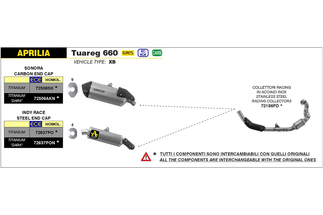 Colector de Competición ARROW de Acero Inoxidable para Aprilia Tuareg 660 a partir del año de modelo 2022-