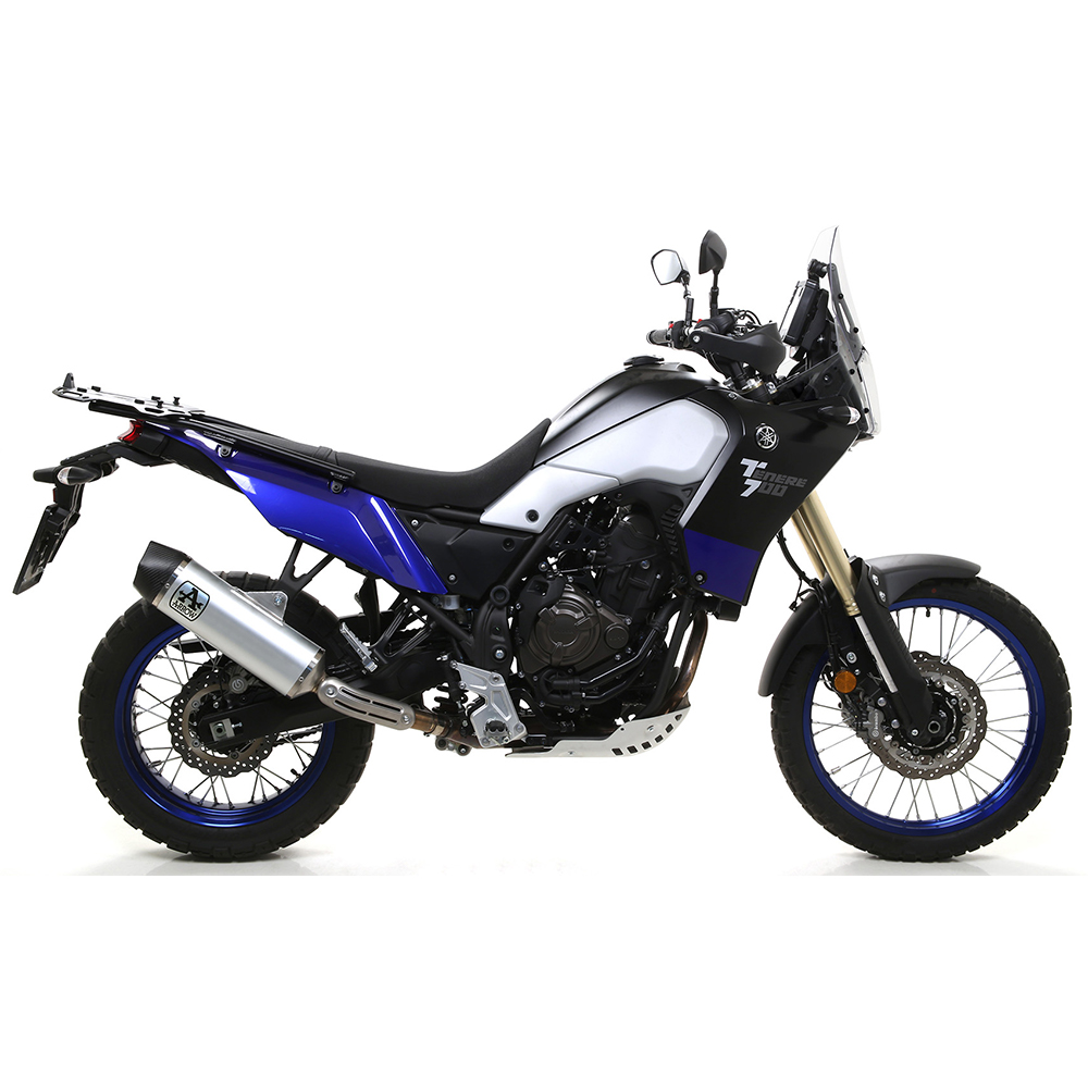 Silenciador ARROW INDY RACE con cubierta de aluminio plateado y tapa de carbono para Yamaha Tenere 700 a partir del año de modelo 2019