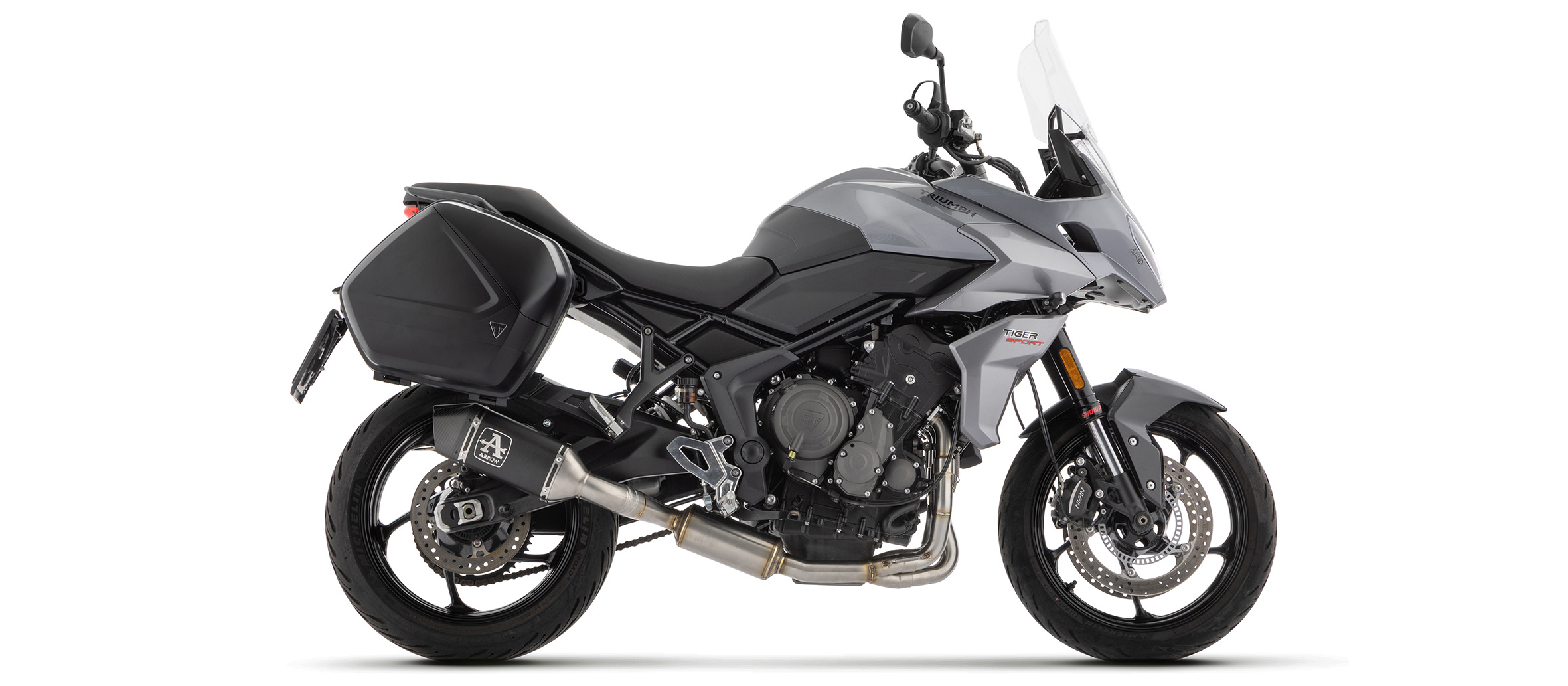 Sistema completo ARROW con silenciador VELOCE negro con tapa final de carbono para Triumph Tiger 660, 2025-