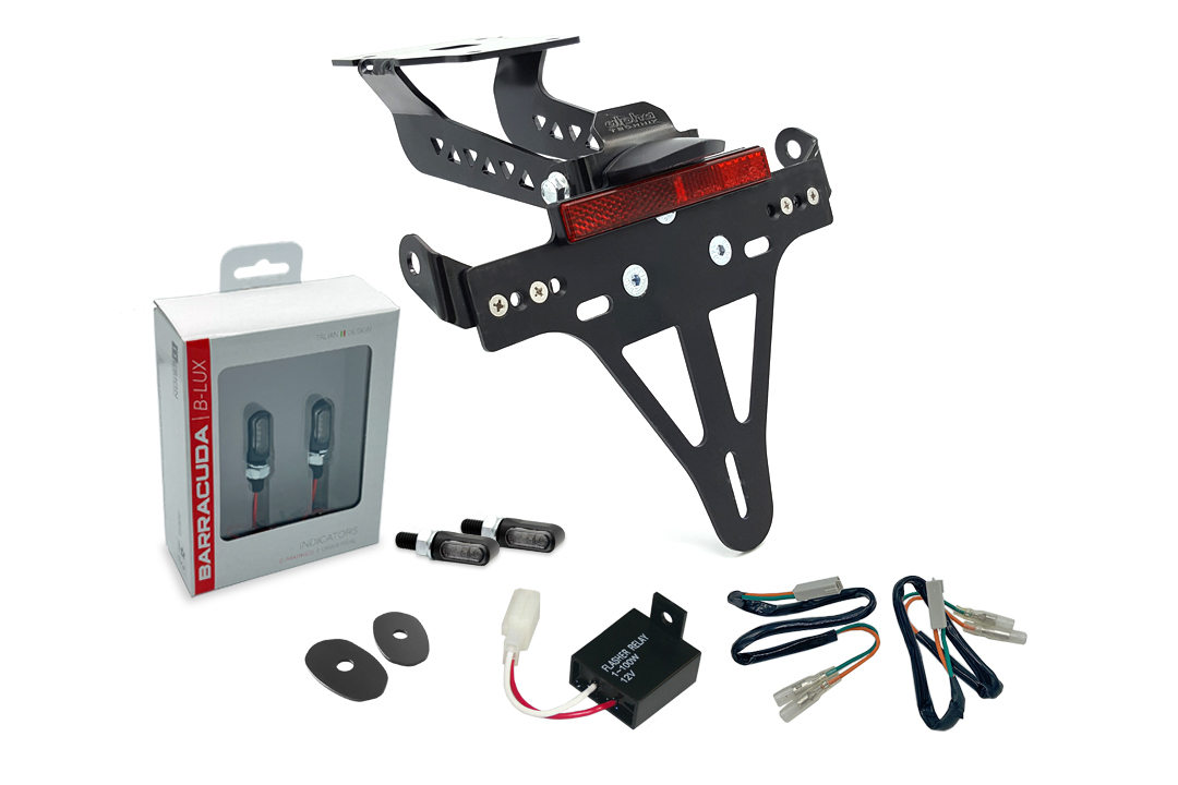 Kit Soporte de Matrícula e luz de intermitente M-LED (anterior, delanteroe + trasero) alpha Technik para Kawasaki Z900 Año del Modelo 2017-2019