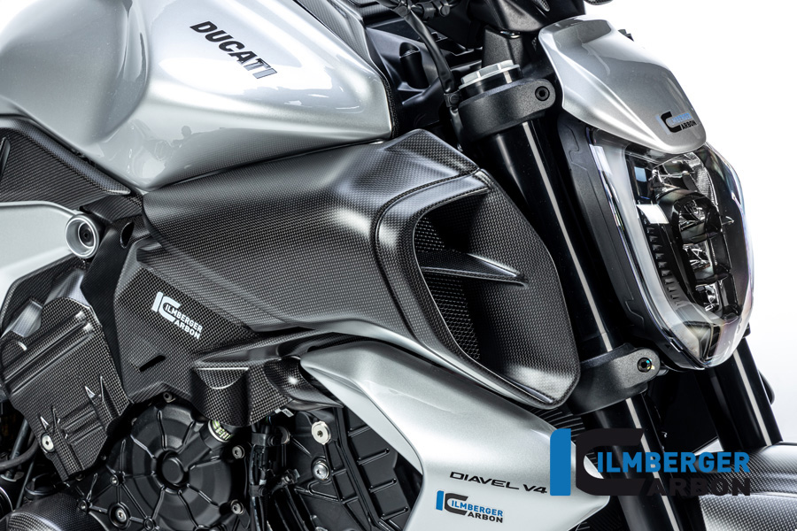 Carenado de entrada de conducto de aire de carbono Ilmberger lado derecho, mate, Ducati Diavel V4 , 2023-