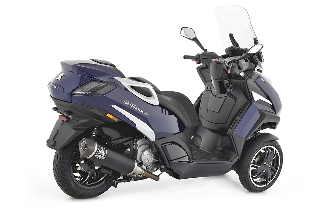 ARROW Escape URBAN para Peugeot Metropolis 400 2017-, aluminio negro con tapa final de carbono