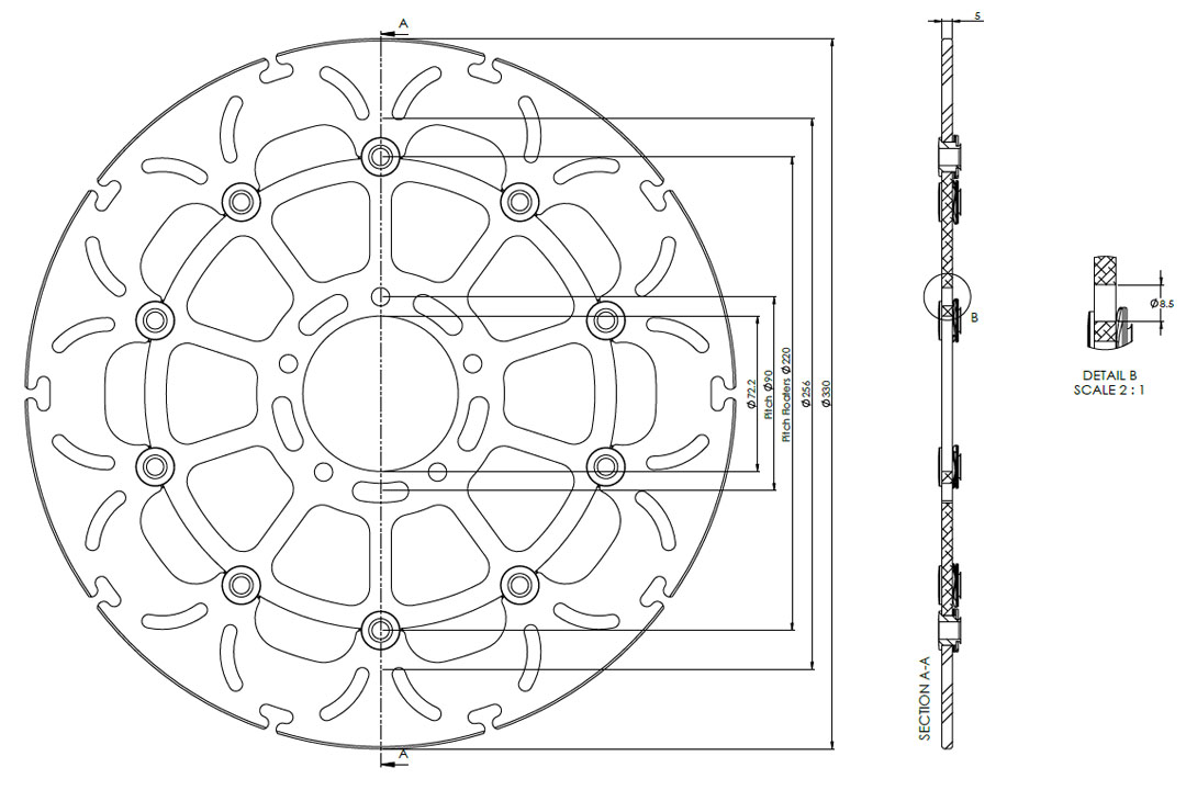 alpha Technik disco de freno Omega-Design ABD33, anterior, delanteroe para Ducati Monster 800, Scrambler 800