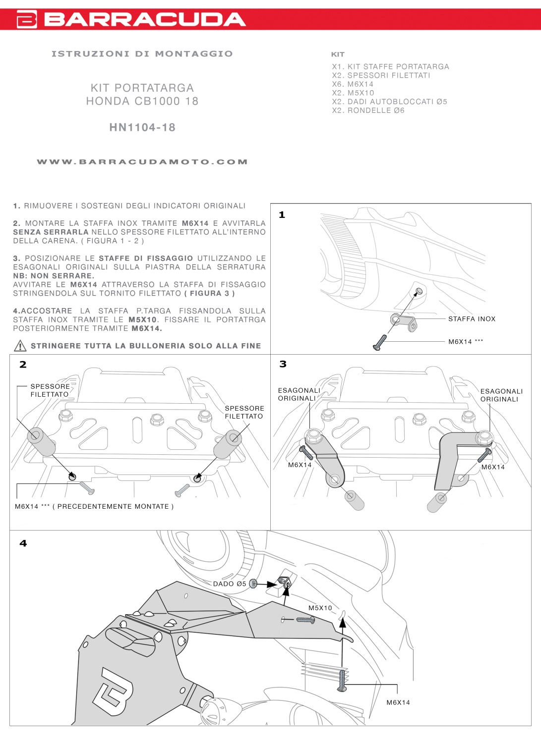 Soporte de matrícula Barracuda para Honda CB1000R 2018-