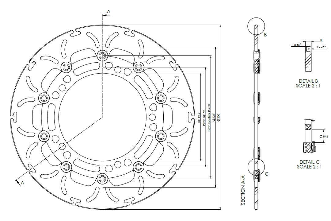 alpha Technik disco de freno Diseño Omega ABD33, anterior, delanteroe para Kawasaki Ninja 650, Z 650, Z 900 / RS