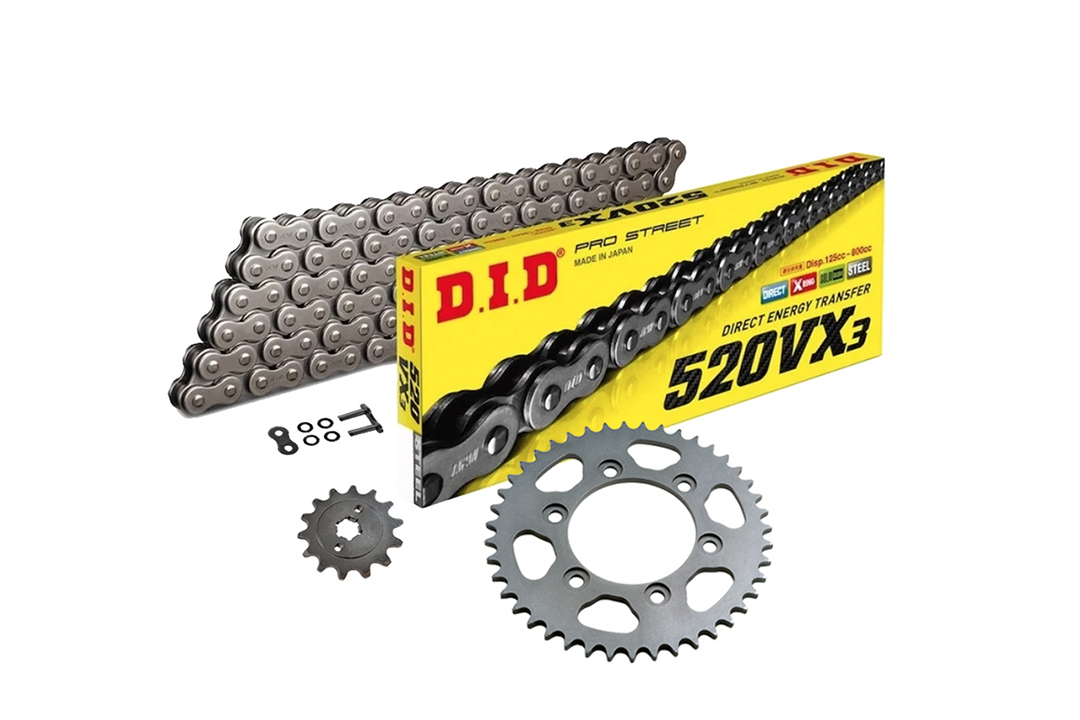 DID Cadenas con cadena 520VX3, color estándar, para Honda CB500F (PC63, 2021-), CB500X (PC64, 2019-), CBR500R (PC62, 2021-), CB500 Hornet (PC71, 2024-), NX500 (PC72, 2024-)