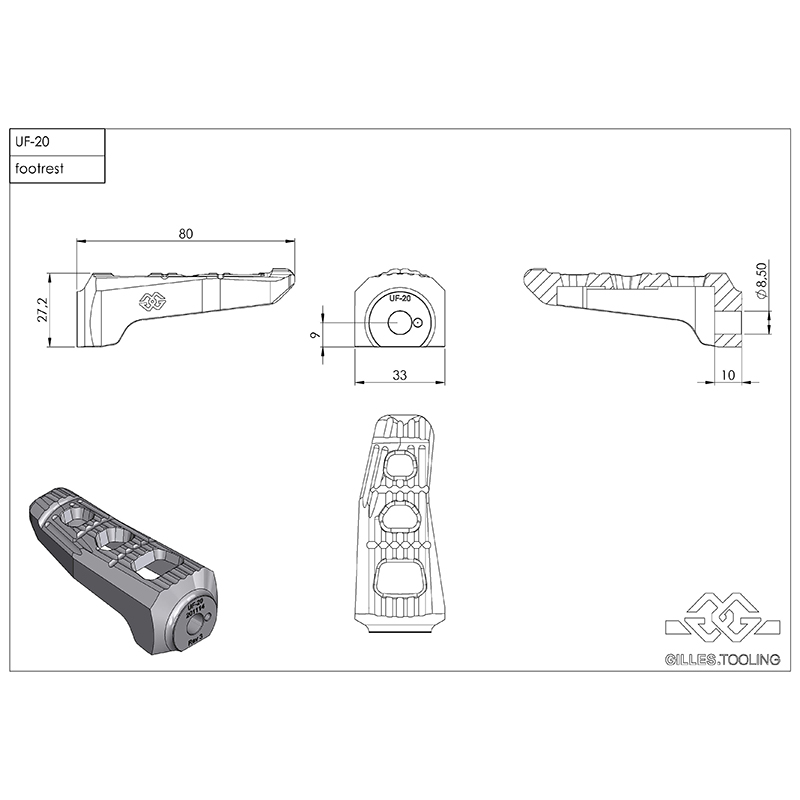 Kit de reposapiés de repuesto Gilles Touring, pasajero, plateado para Yamaha YZF-R1 2002-, YZF-R6 2003-2020