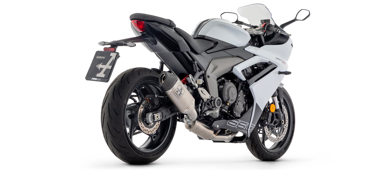 Sistema completo ARROW con silenciador VELOCE de titanio con tapa de carbono para Triumph Daytona 660, 2024-