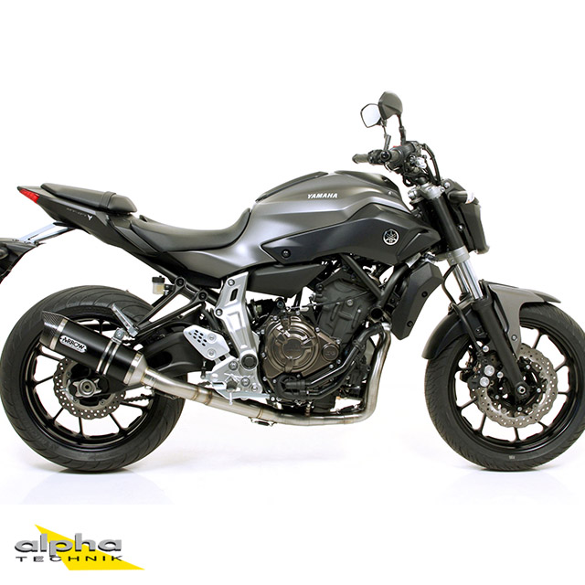 Escape ARROW DARK THUNDER para Yamaha MT07 / Tracer 700 2014-2020, aluminio negro con tapa final de carbono (Solo con colector ARROW)
