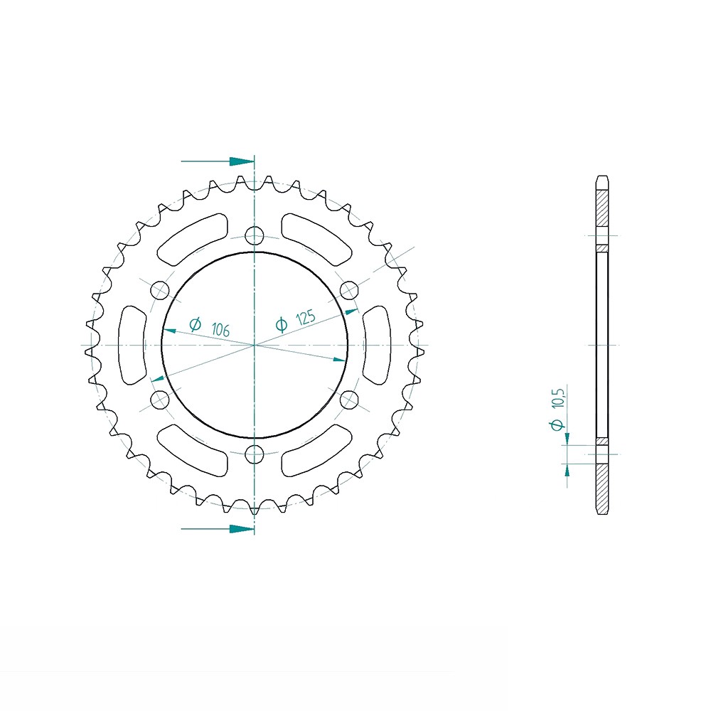 corona de Acero, 37 Dientes, Paso 525