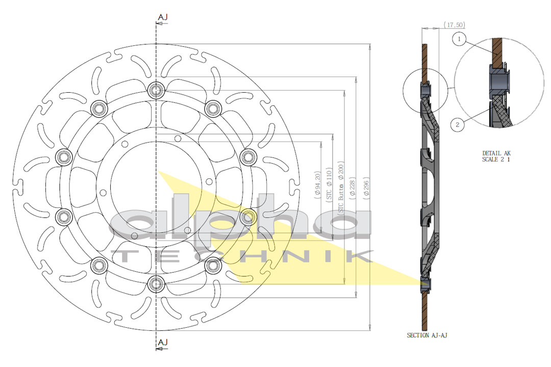 alpha Technik disco de freno diseño Omega ABD33, anterior, delanteroe para CB, CBF, CBR, DN-01