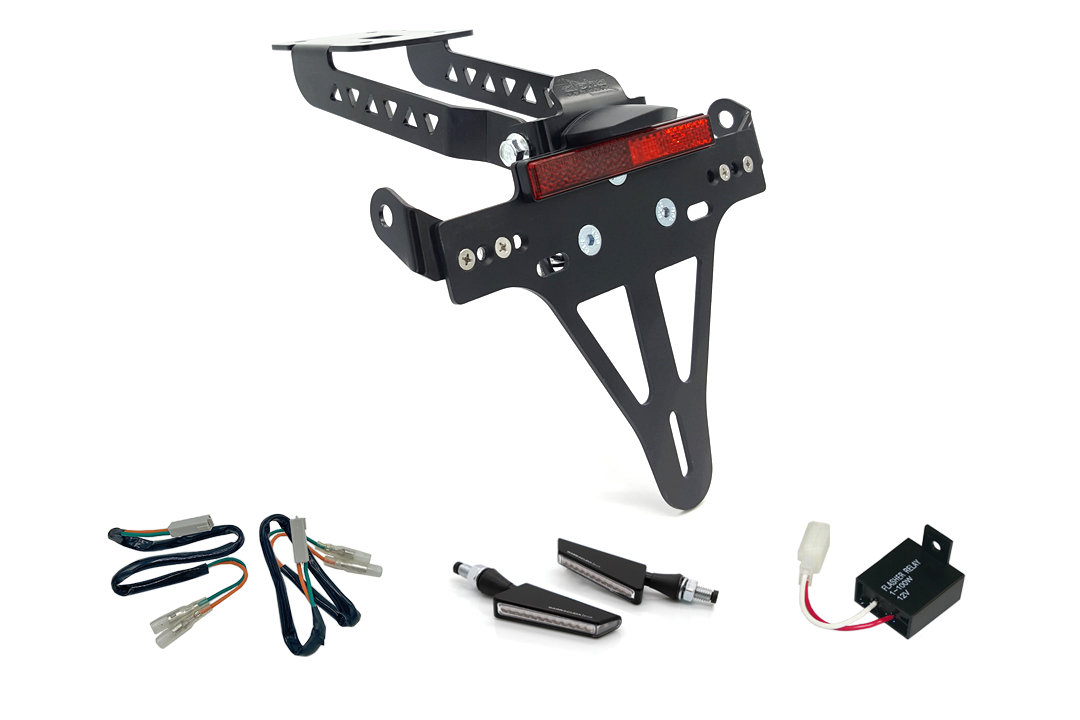 alpha Technik Kit de portamatrículas con luz de intermitente SQ-LED para Kawasaki Z650 y Ninja 650 Tipo: ER650H / EX650K (Año del modelo 2017 a 2019) (Trasero)