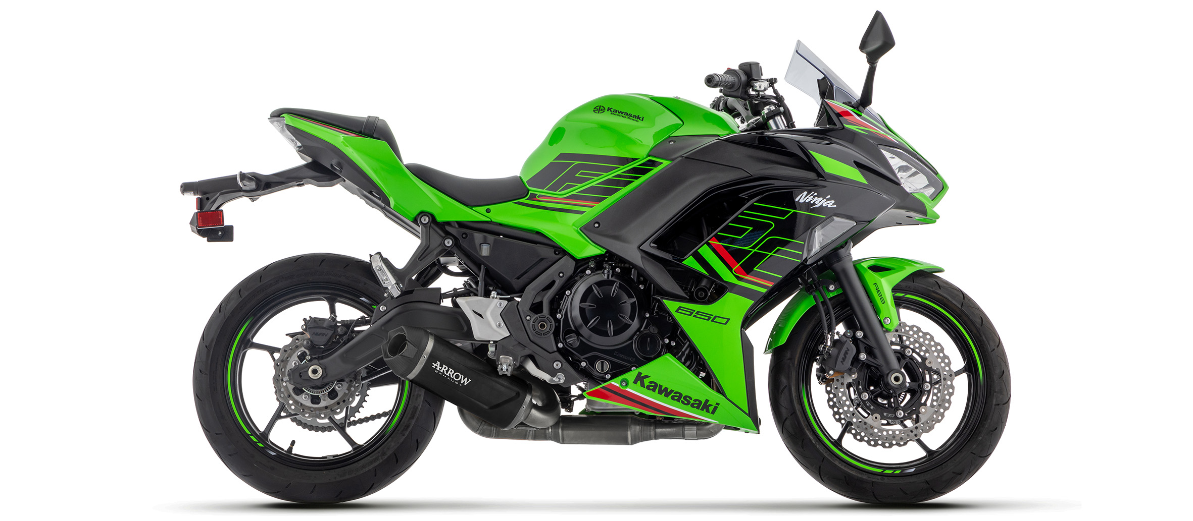 ARROW sistema de escape INDY RACE EVO negro para Kawasaki Ninja 650 (35kW), Z650 (35kW) Año del modelo 2024-