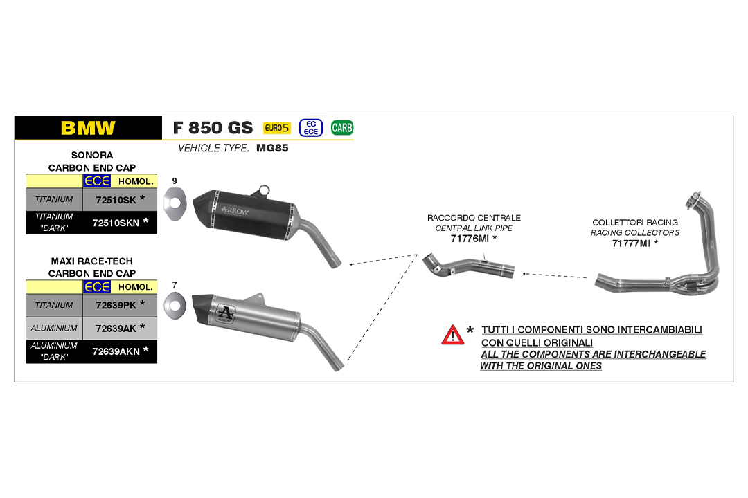 Tubo intermedio de competición ARROW de acero inoxidable para BMW F 750 GS / F 850 GS 2021-, F800GS, F900GS 2024-