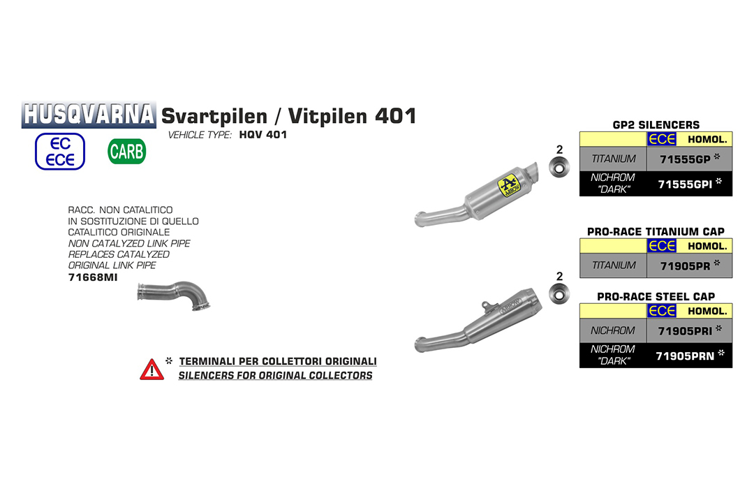 Silenciador ARROW PRO RACE para Husqvarna Svartpilen - Vitpilen 401 2018-19 de acero inoxidable