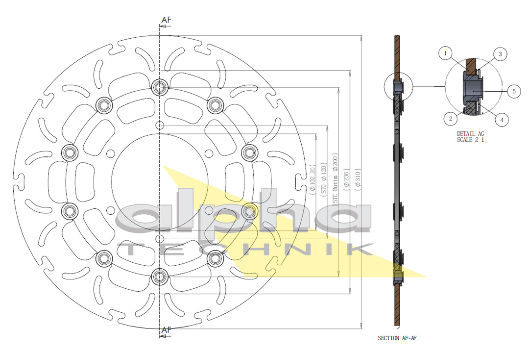 alpha Technik disco de freno Omega-Design ABD33, anterior, delanteroe para Suzuki GSX-R1000 / GSX-R750 / GSX-R600