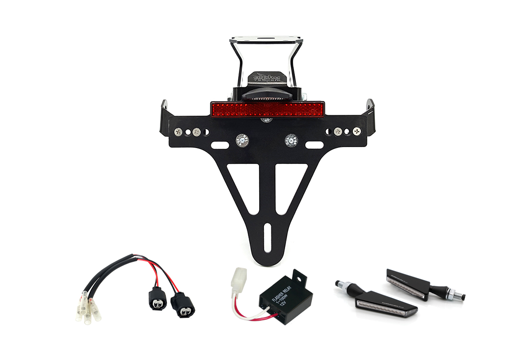 Kit Portamatrículas-luz de intermitente BSQN para Kawasaki Z900RS a partir del modelo del año 2018 Tipo ZR900C y a partir del modelo del año 2021 Tipo ZR900K (Trasero)