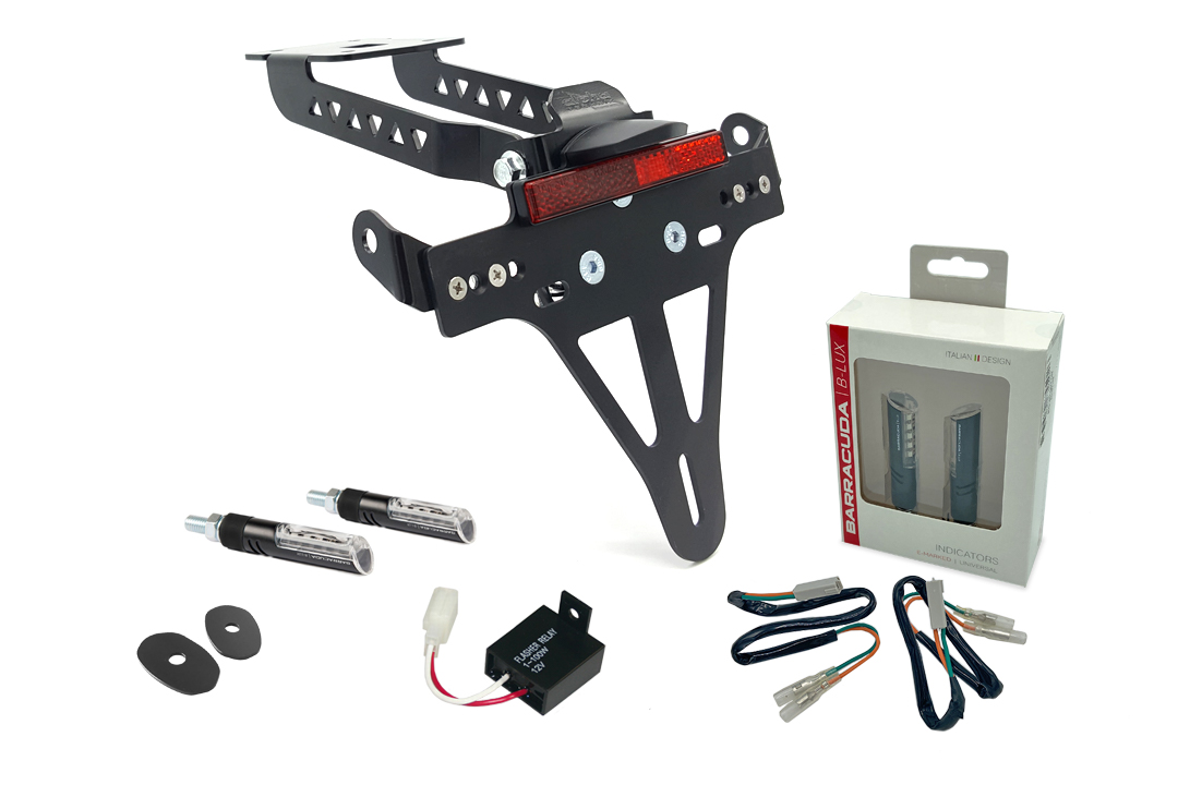 Kit de soporte de matrícula e luz de intermitente alpha Technik IDEA (anterior, delantero + trasero) para Kawasaki Z650 y Ninja 650 Tipo: ER650H / EX650K (Año del modelo 2017 - 2019)