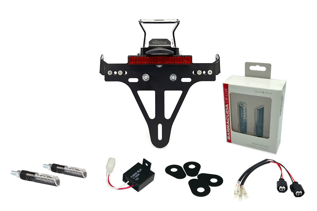 Kit de Soporte de Matrícula y luz de intermitente IDEA (anterior, delanteroe + trasero) para Kawasaki Z900RS a partir del año de modelo 2018 Tipo ZR900C y a partir del año de modelo 2021 Tipo ZR900K
