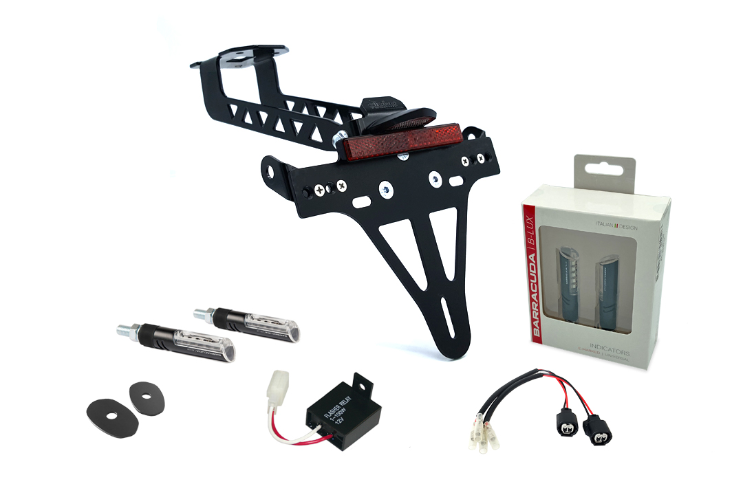 Kit Soporte de Matrícula y luz de intermitente IDEA de alpha Technik (anterior, delanteroes + trasero) para Kawasaki Versys 1000 a partir del año modelo 2019