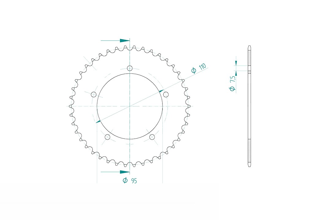 corona de Acero, 42 Dientes, Paso 415