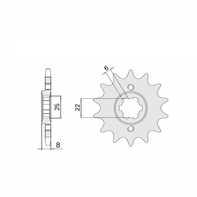 Piñón de ataque engomado, 15 dientes, Paso 520