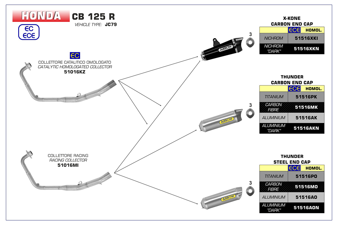 Colector ARROW para Honda CBR125R 2018- , con catalizador