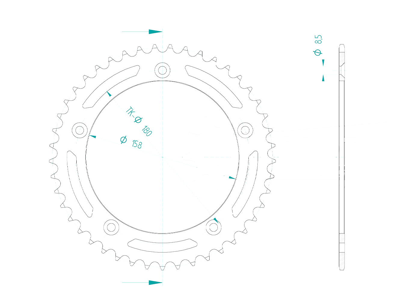 corona de Acero, 45 Dientes, Paso 520