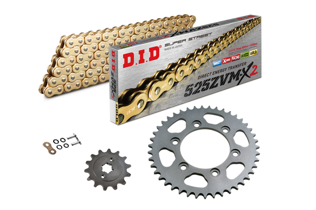 Kit de cadena DID con 525ZVM-X2 cadena, color dorado, para BMW F650GS (2 cilindros, 800cc), año de modelo 2009- (KR con tornillos de 10) y F650GS SE, año de modelo 2012-