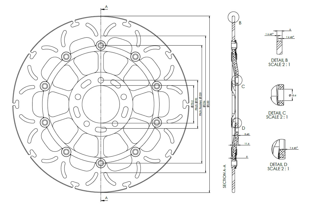 alpha Technik disco de freno ABD33 flotante, para Kawasaki ZX10RR Ninja, 2017-