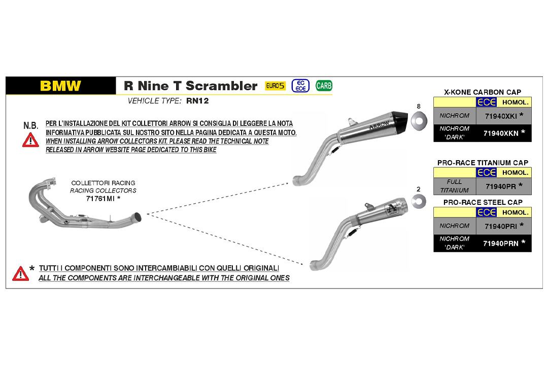 Escape ARROW PRO RACE Titanio para BMW R nineT Scrambler a partir del año modelo 2021-
